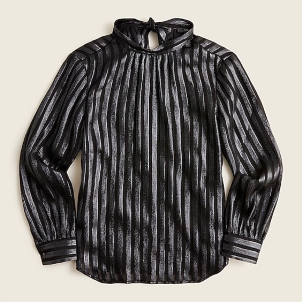 NWT J.Crew Mockneck silk chiffon top in metallic stripe